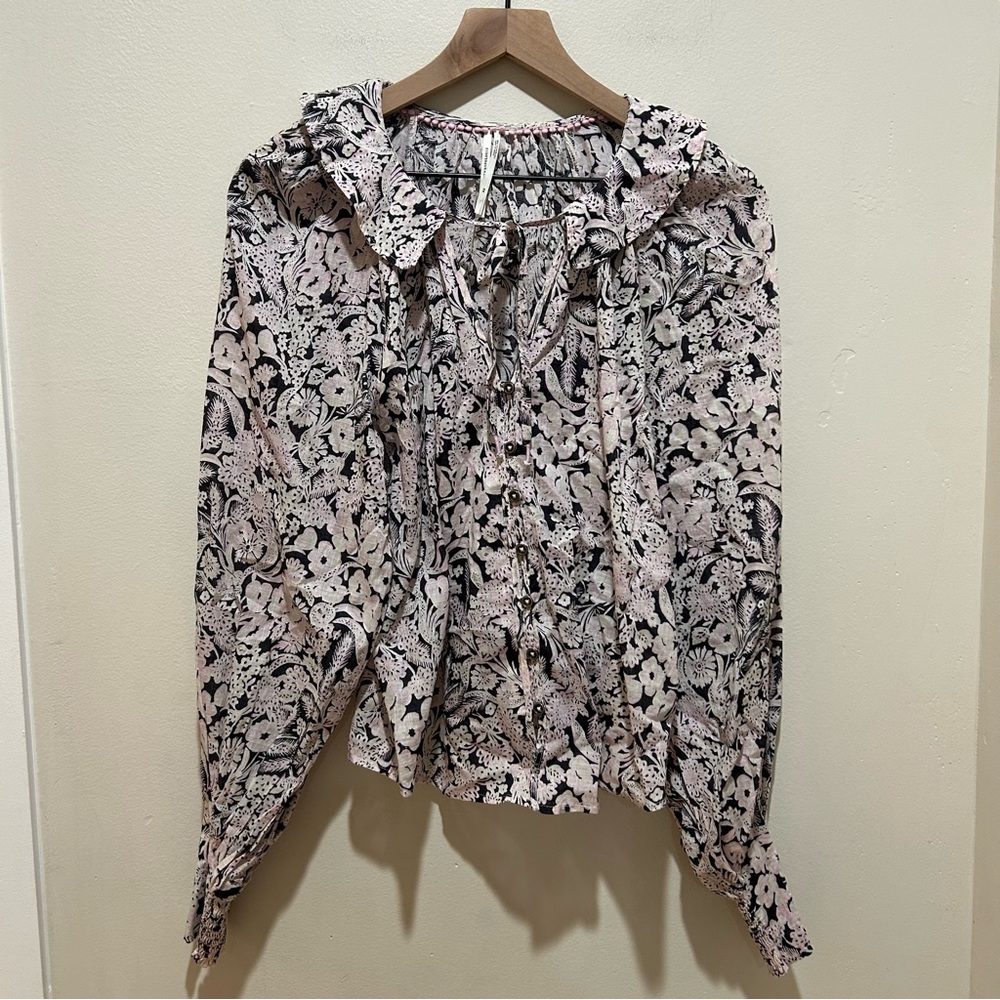 NWT by Anthropologie Peasant Blouse Top - White, Pink and Blue - Women’s Size XS - Picture 2 of 9